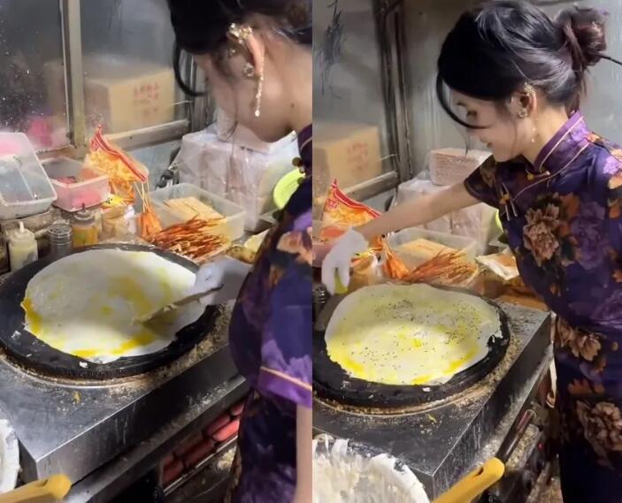 真去學做攤煎餅了，狗頭蘿莉發文自曝近況，在外賣店當學徒上夜班